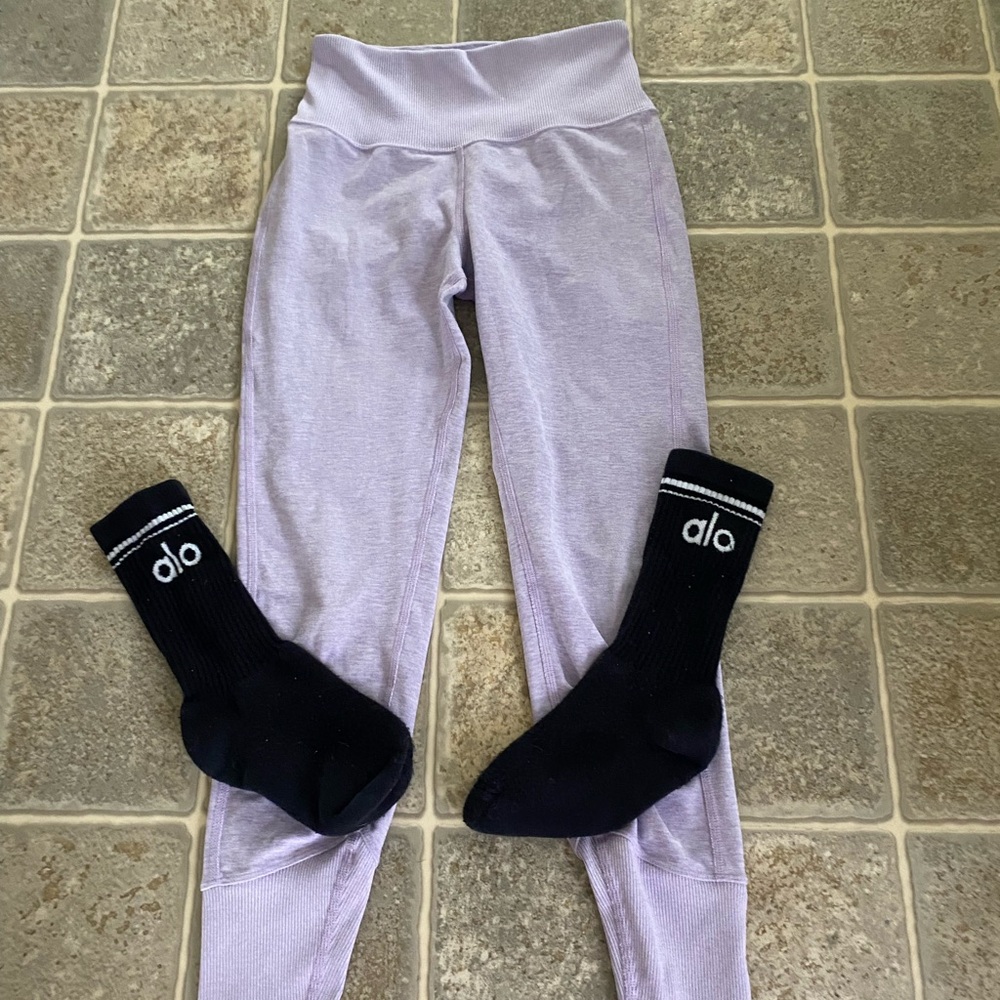 ALO Yoga Soft Light Purple Leggings with Black Socks